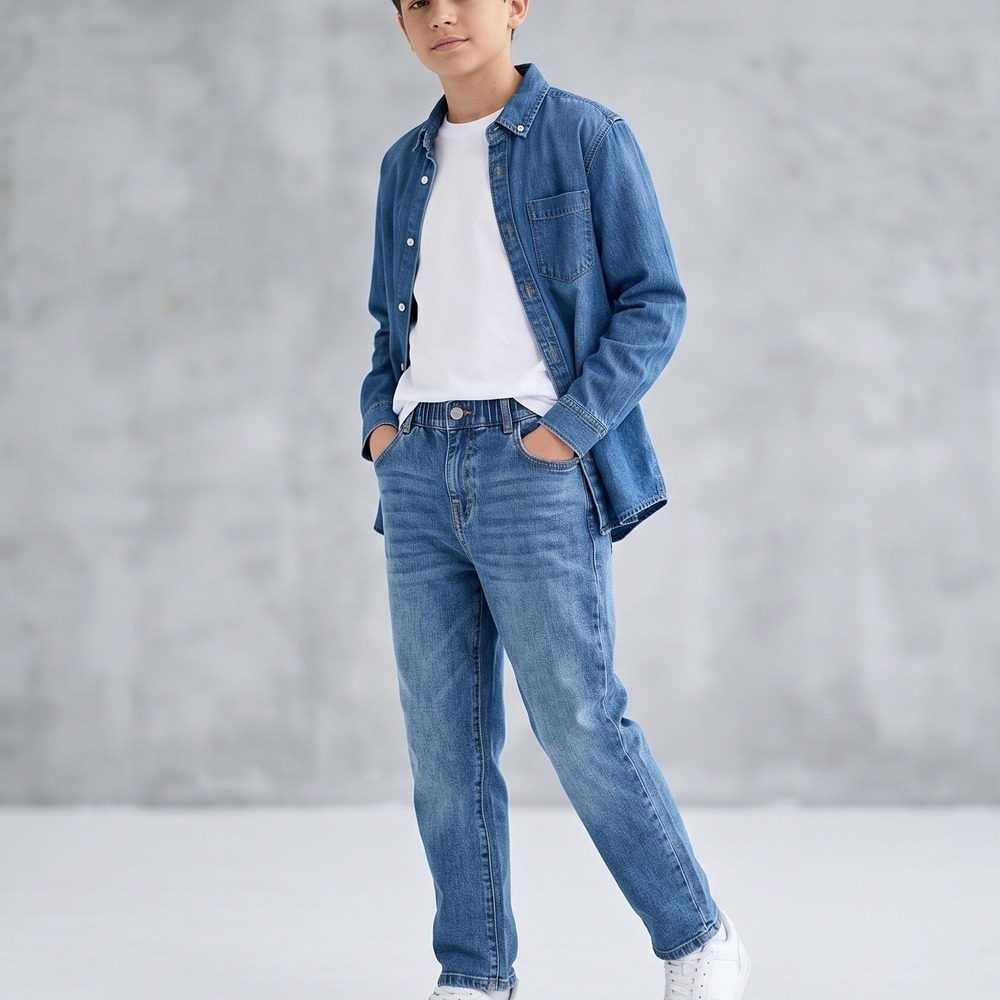 Zara Kids Boys Blue‎ Medium Wash Elastic Waist Denim Jeans Size 13-14- 164cm